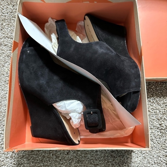 Via Spiga Jaffa Black Suede Wedge Heel Size 9 w/ Box - Picture 6 of 10